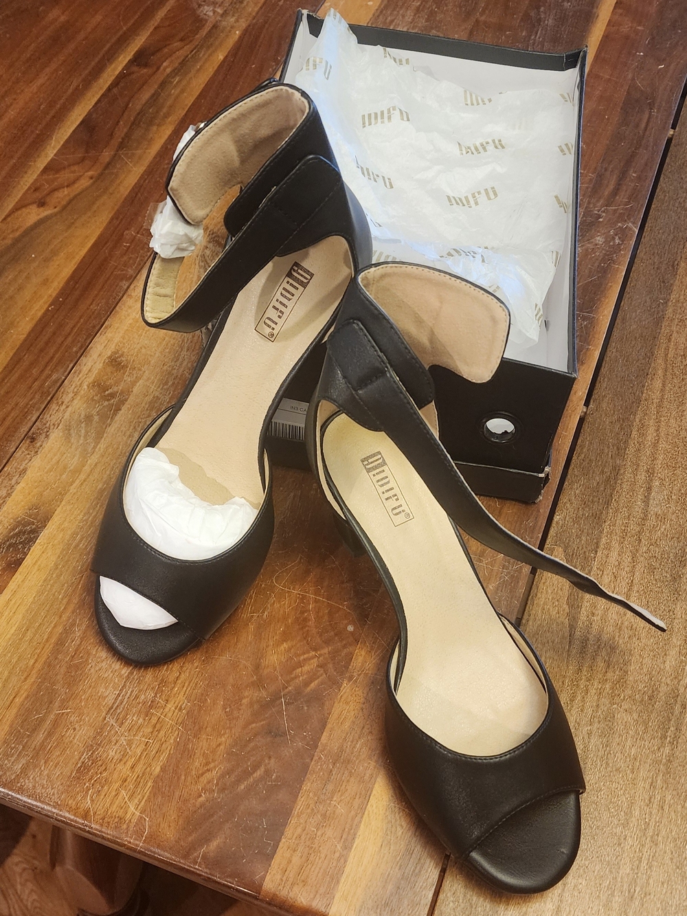 Black and Beige Open-Toe Women's Heels